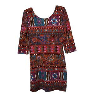 American RAG - Multicolor Mixed Pattern Scoop Neck Bodycon Mini Dress - Size Med